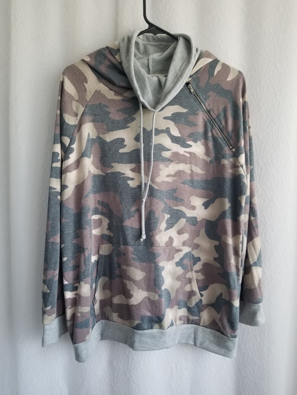 Haptics Camo Hoodie Faux Cowl Neck with Hood Large